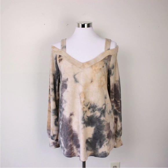 Open Tie Dye Cold Shoulder French Terry Top Large/XLarge - Picture 2 of 8